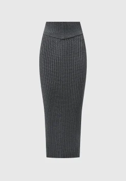 Angled Waist Knit Maxi Skirt - Grey Marl^Manière De Voir Fashion