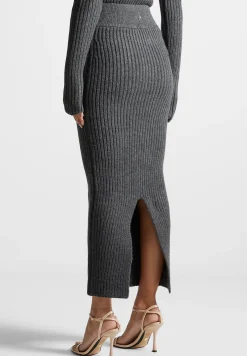 Angled Waist Knit Maxi Skirt - Grey Marl^Manière De Voir Fashion