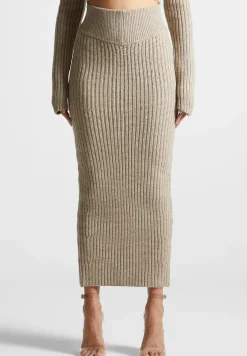 Angled Waist Knit Maxi Skirt - Beige Marl^Manière De Voir Outlet
