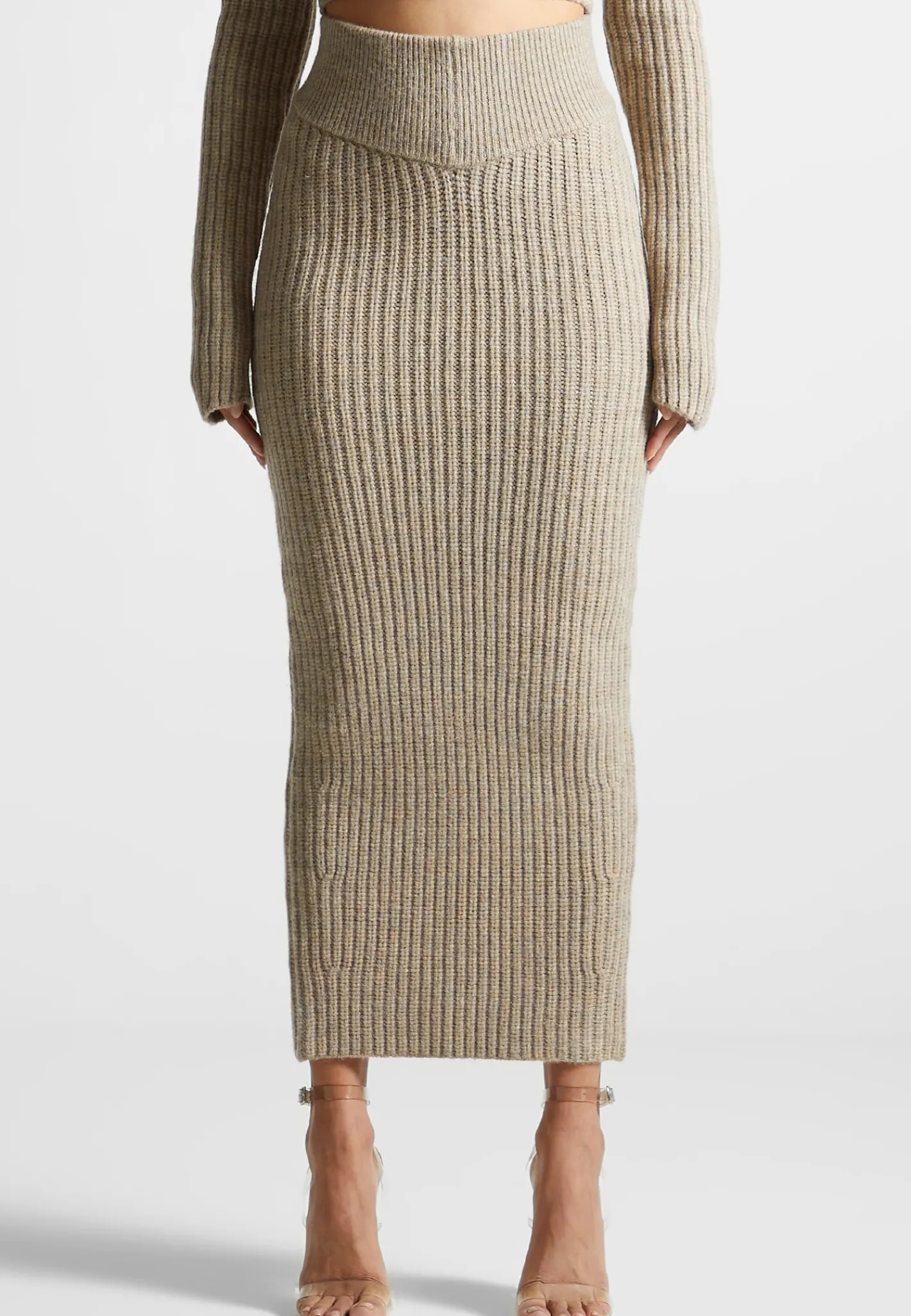 Angled Waist Knit Maxi Skirt - Beige Marl^Manière De Voir Outlet