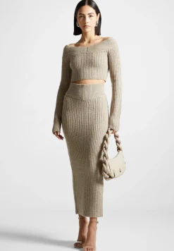 Angled Waist Knit Maxi Skirt - Beige Marl^Manière De Voir Outlet