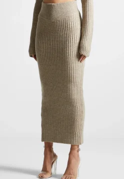 Angled Waist Knit Maxi Skirt - Beige Marl^Manière De Voir Outlet