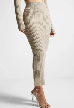 Angled Waist Knit Maxi Skirt - Beige Marl^Manière De Voir Outlet