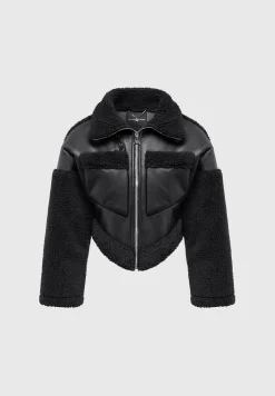 Angular Hem Vegan Leather Borg Biker Jacket -^Manière De Voir New