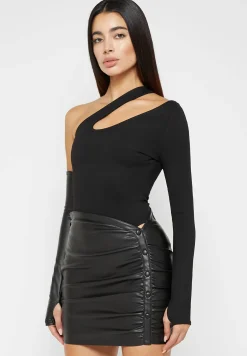 Asymmetric Bodysuit with Vegan Leather Sleeve -^Manière De Voir Outlet