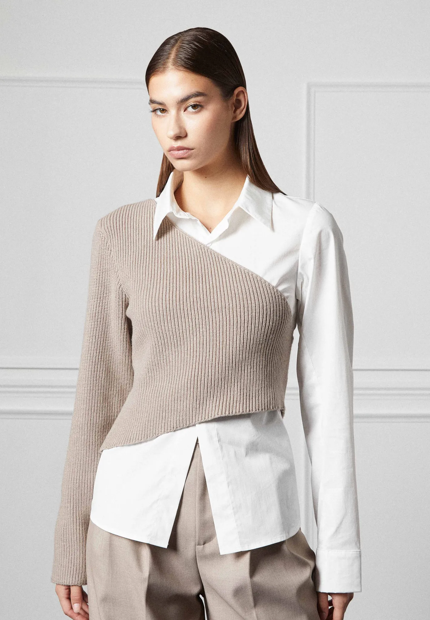 Asymmetric Knitted Overlay Shirt -^Manière De Voir Sale
