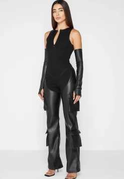 Bandage and Vegan Leather Racer Neck Cargo Pocket Jumpsuit -^Manière De Voir Outlet