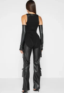 Bandage and Vegan Leather Racer Neck Cargo Pocket Jumpsuit -^Manière De Voir Outlet
