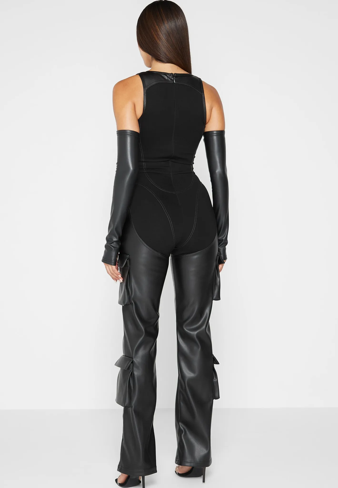 Bandage and Vegan Leather Racer Neck Cargo Pocket Jumpsuit -^Manière De Voir Outlet