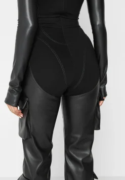 Bandage and Vegan Leather Racer Neck Cargo Pocket Jumpsuit -^Manière De Voir Outlet