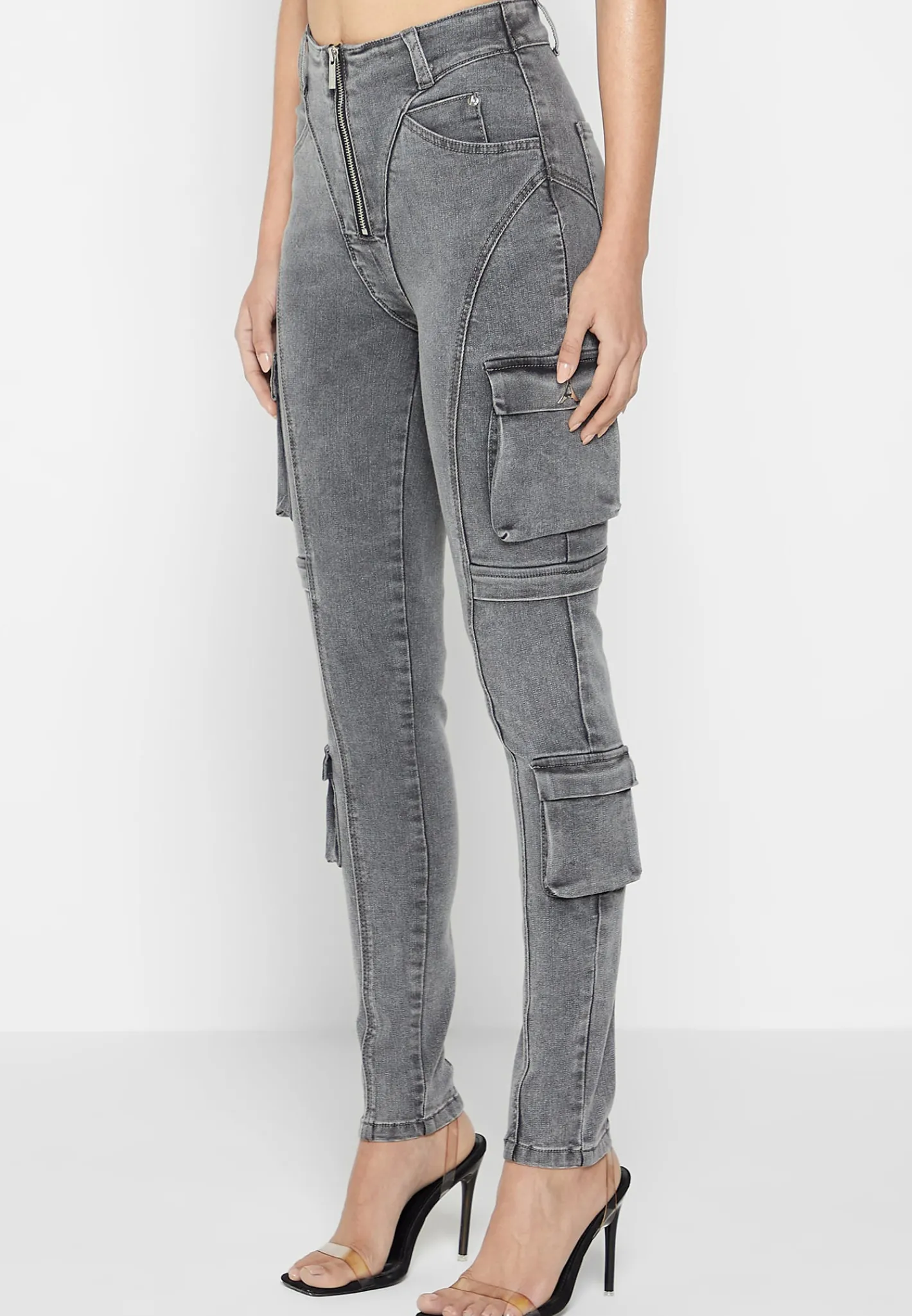 Cargo Pocket Skinny Jeans - Washed Grey^Manière De Voir Fashion