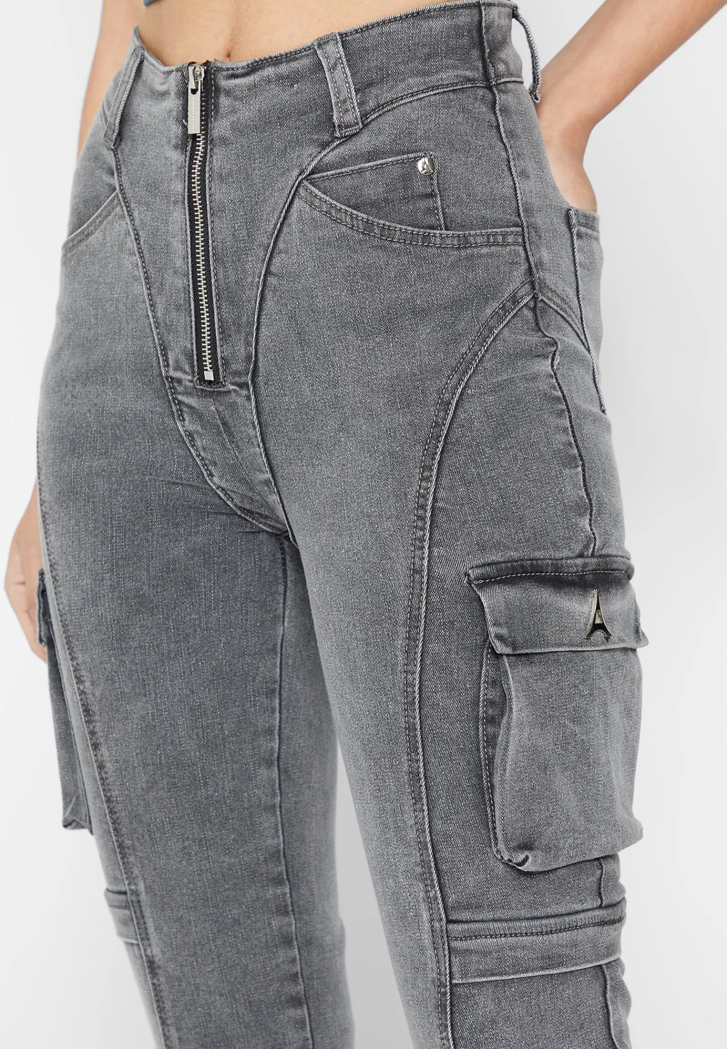 Cargo Pocket Skinny Jeans - Washed Grey^Manière De Voir Fashion