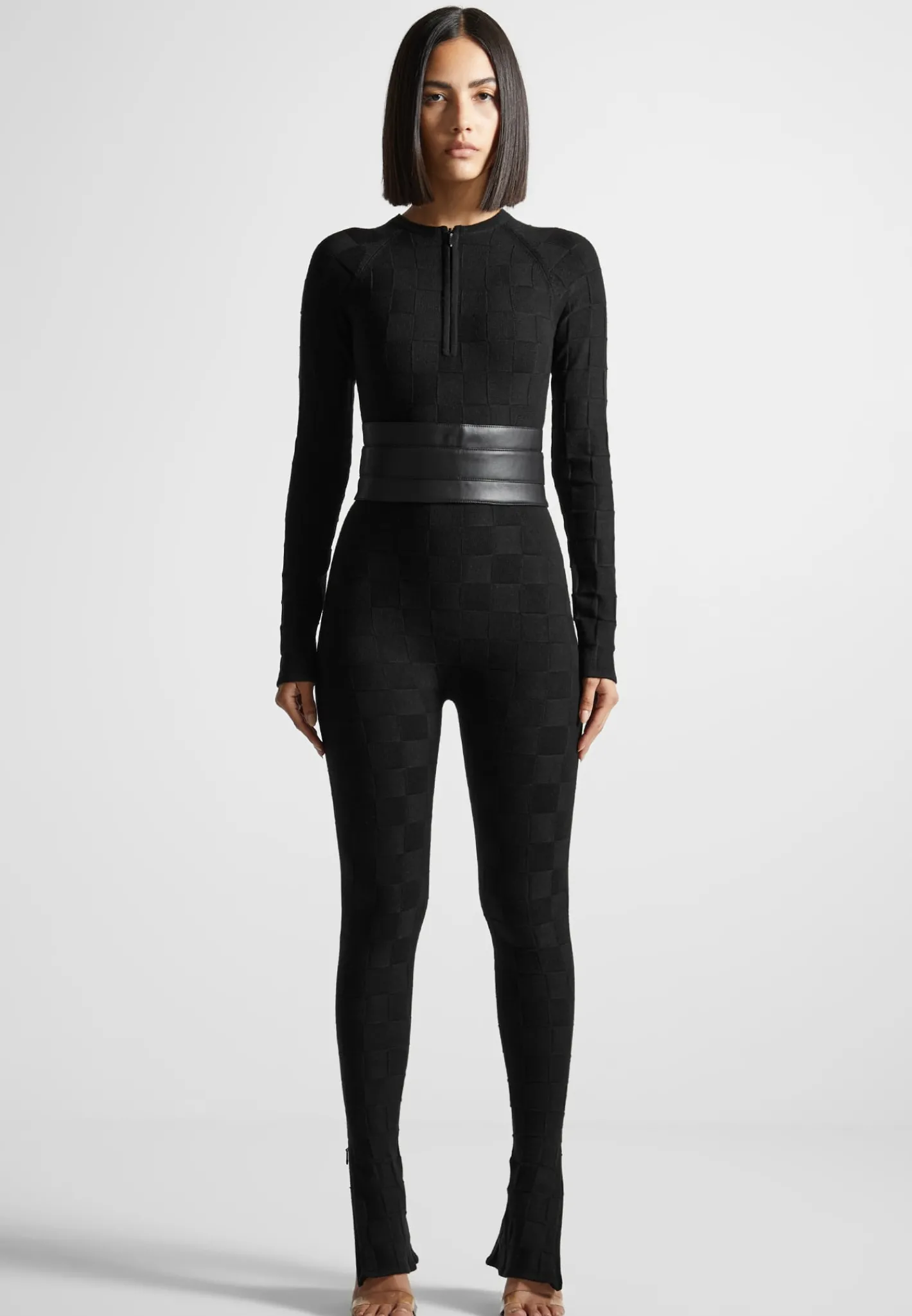 Chequerboard Knit Jumpsuit with Belt -^Manière De Voir Hot