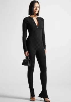 Chequerboard Knit Jumpsuit with Belt -^Manière De Voir Hot