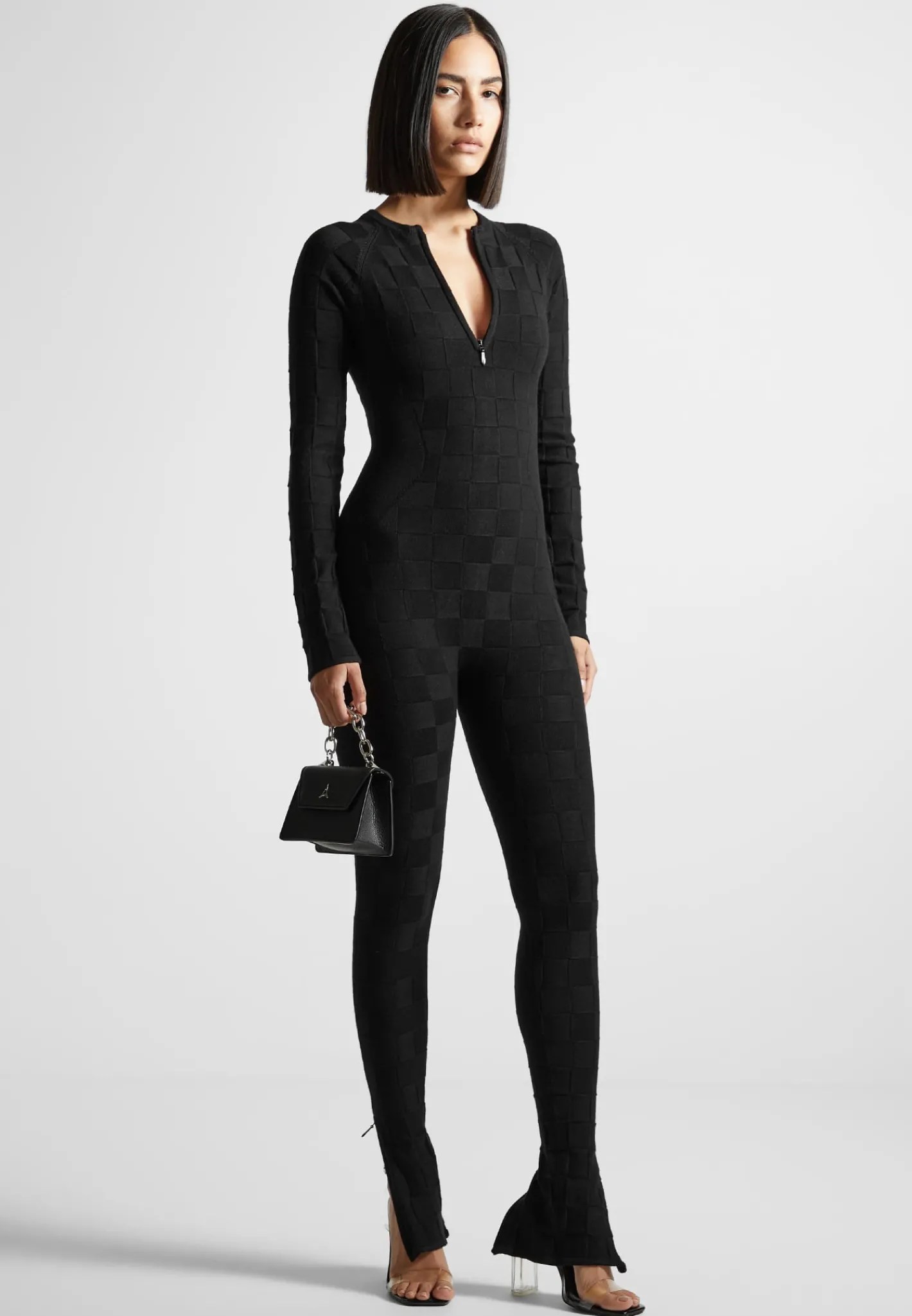 Chequerboard Knit Jumpsuit with Belt -^Manière De Voir Hot