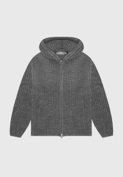 Chunky Knit Zip Through Hoodie - Charcoal Grey^Manière De Voir Fashion
