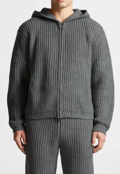 Chunky Knit Zip Through Hoodie - Charcoal Grey^Manière De Voir Fashion