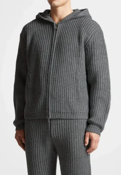Chunky Knit Zip Through Hoodie - Charcoal Grey^Manière De Voir Fashion