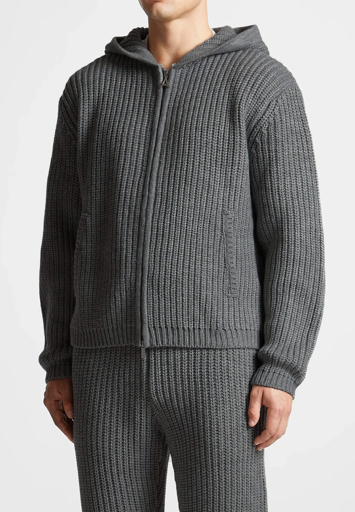 Chunky Knit Zip Through Hoodie - Charcoal Grey^Manière De Voir Fashion
