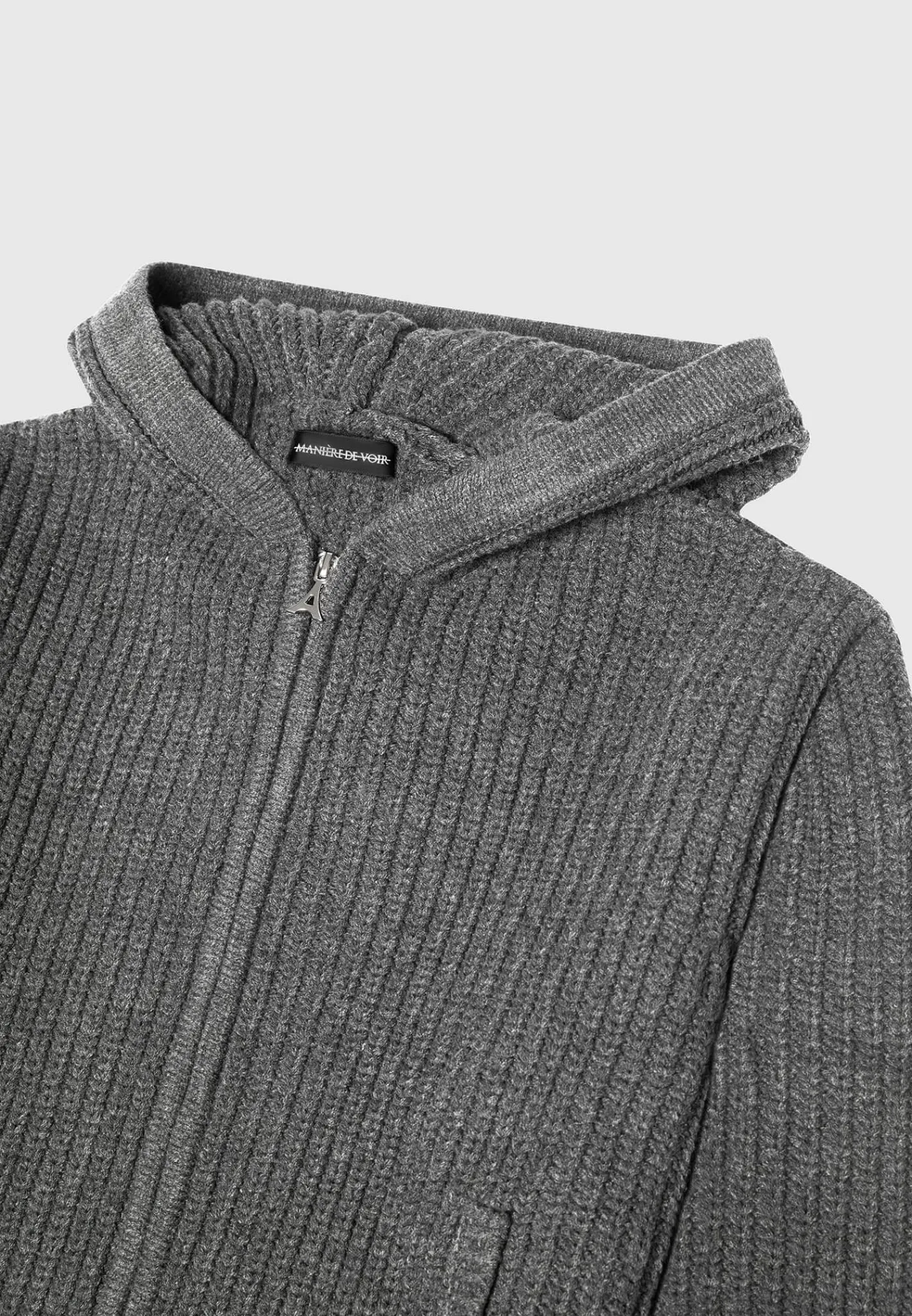 Chunky Knit Zip Through Hoodie - Charcoal Grey^Manière De Voir Fashion
