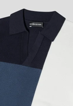 Colour Block Knit Revere Polo Top - Navy/Steel^Manière De Voir Fashion