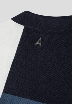 Colour Block Knit Revere Polo Top - Navy/Steel^Manière De Voir Fashion
