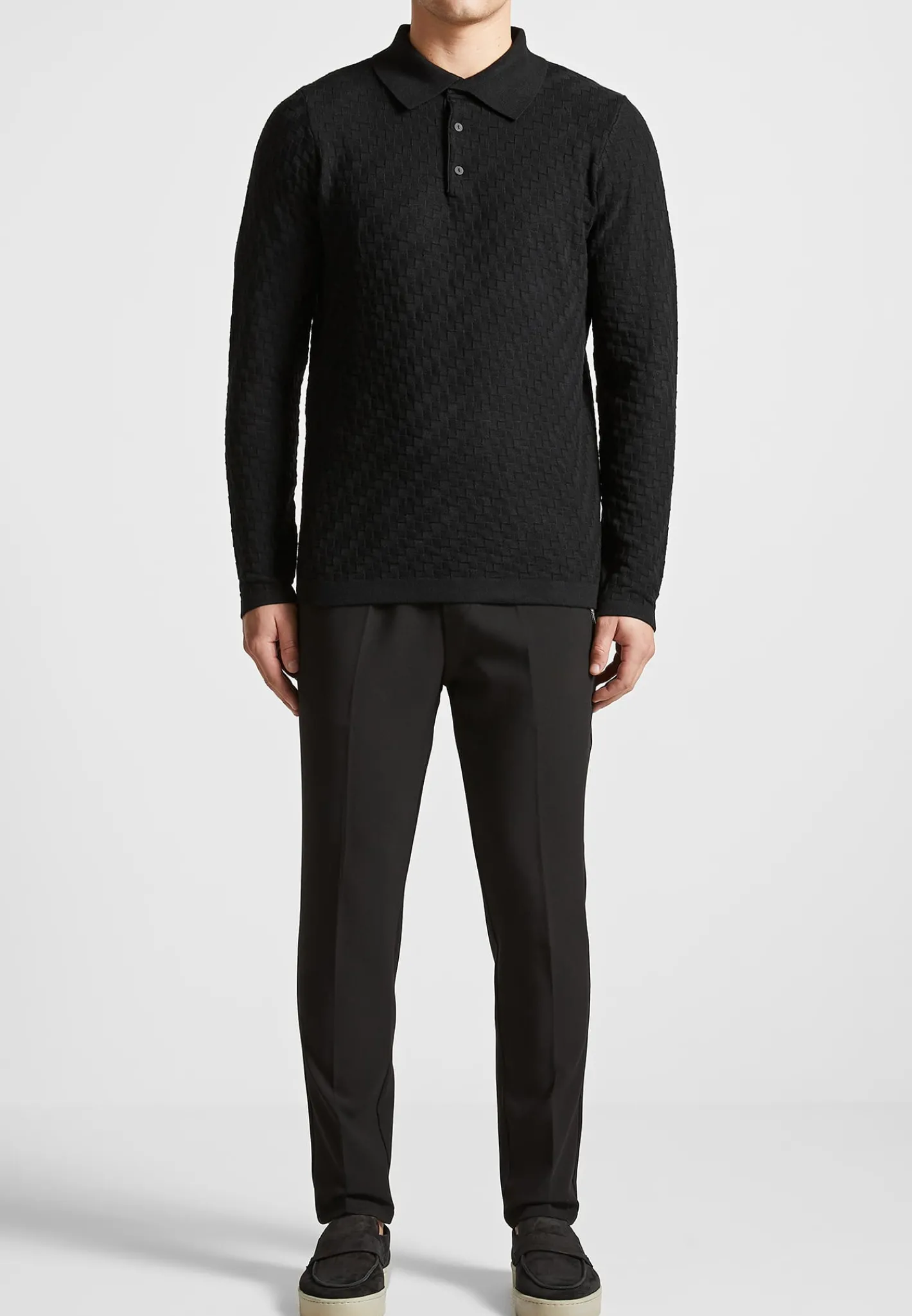 Cotton Blend Waffle Knit Long Sleeve Polo Top -^Manière De Voir Outlet