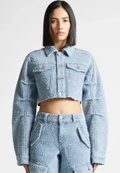 Cropped Boucle Denim Jacket - Mid Blue^Manière De Voir Online