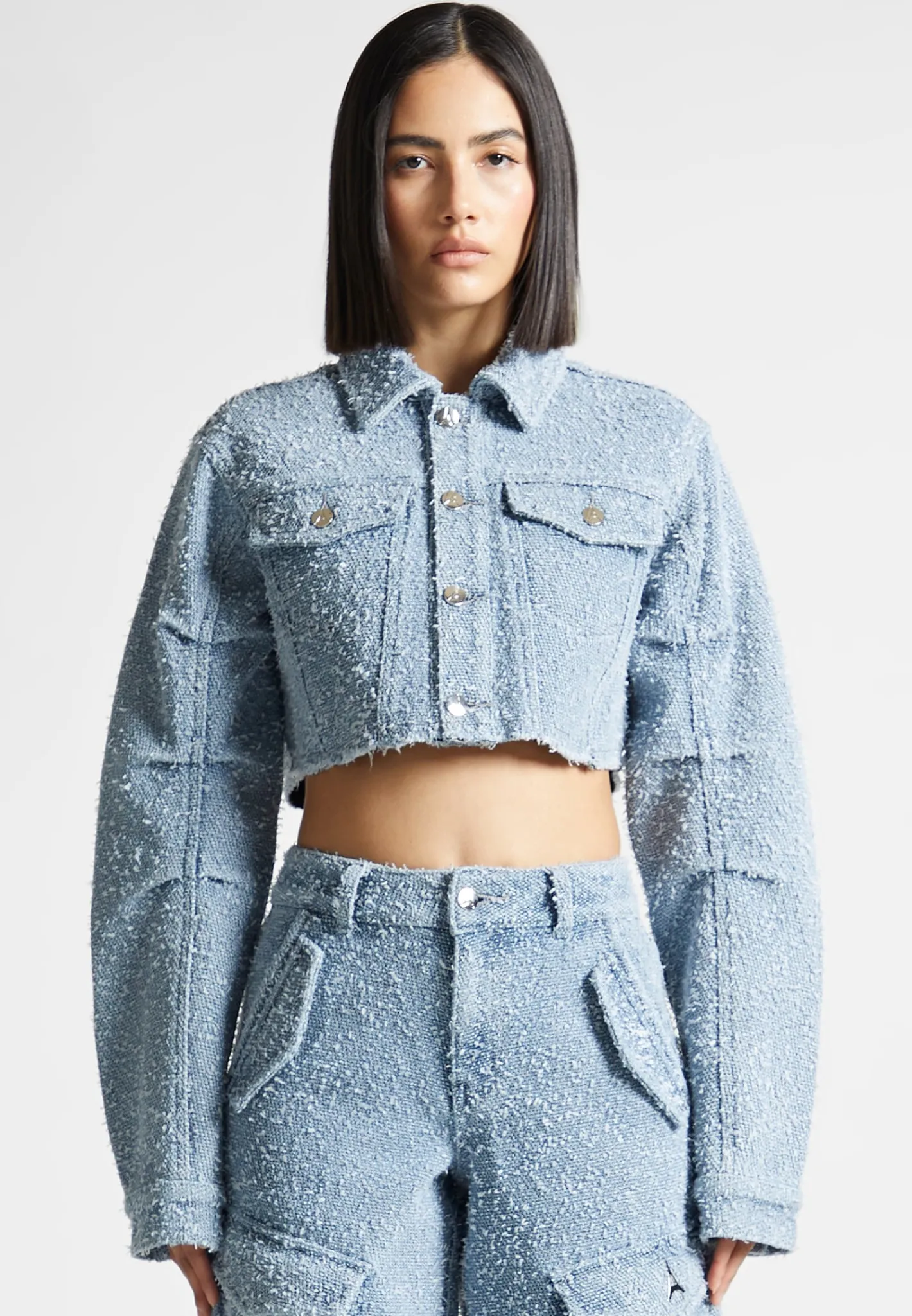Cropped Boucle Denim Jacket - Mid Blue^Manière De Voir Online