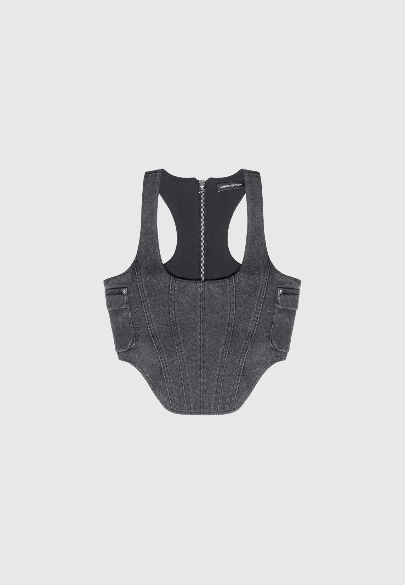 Denim Cargo Corset Top - Washed Black^Manière De Voir New