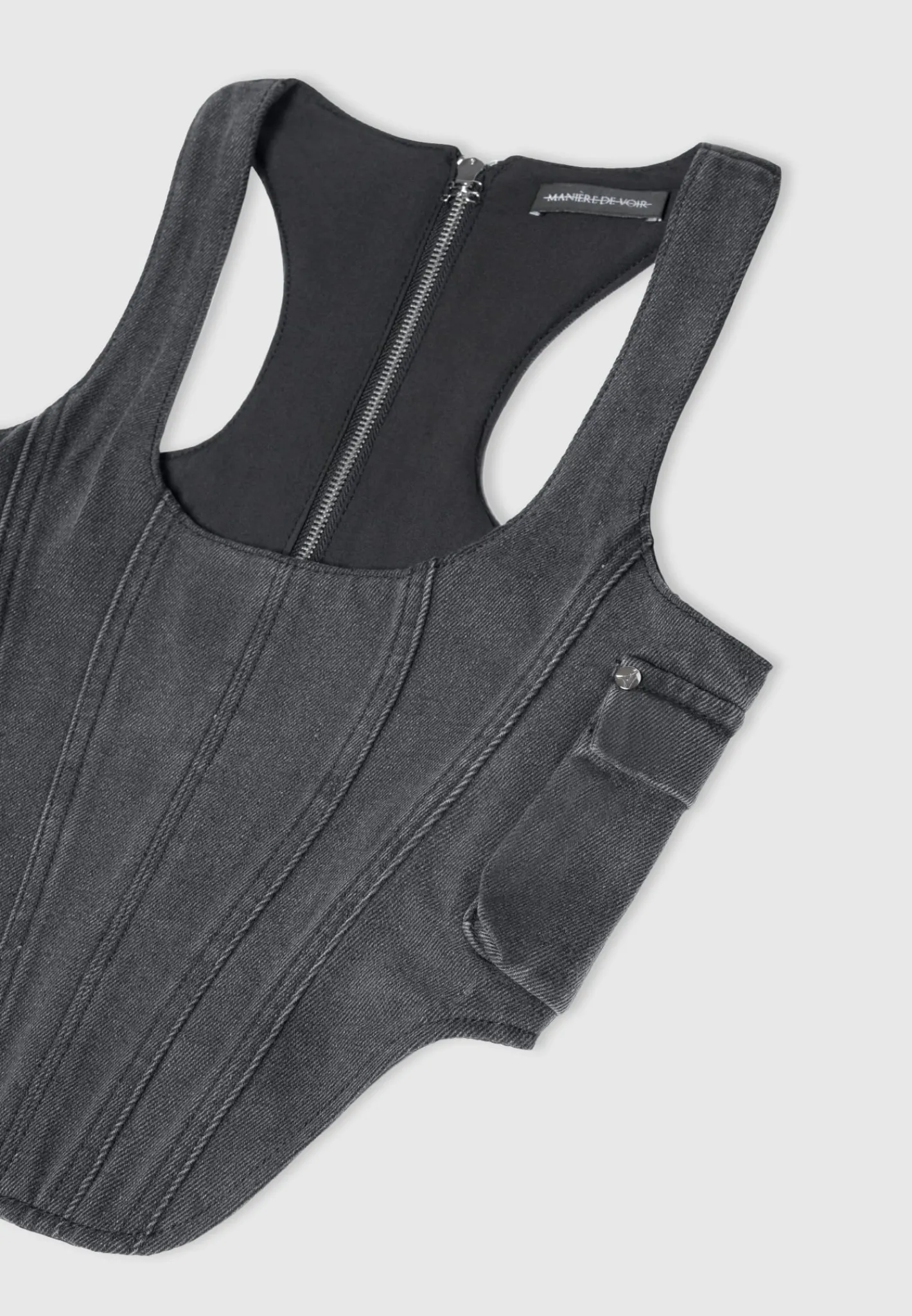 Denim Cargo Corset Top - Washed Black^Manière De Voir New