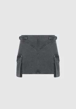 Denim Cargo Mini Skirt - Washed Black^Manière De Voir Fashion
