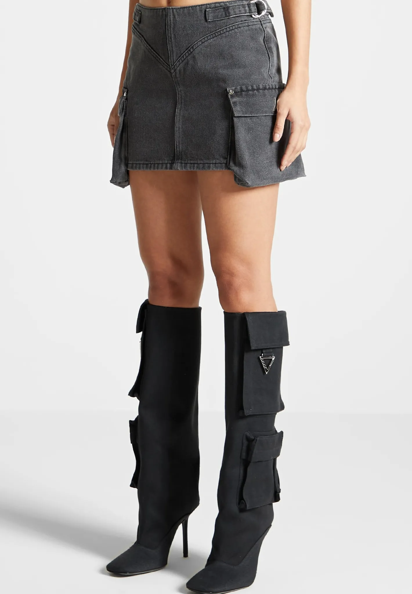 Denim Cargo Mini Skirt - Washed Black^Manière De Voir Fashion