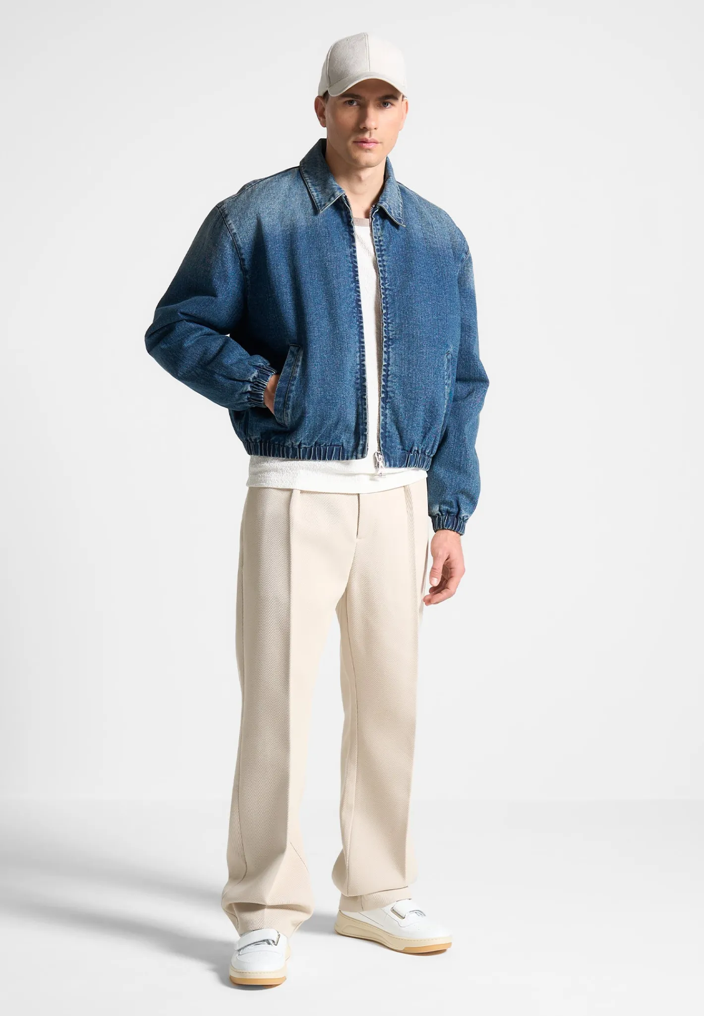 Denim Padded Cropped Bomber Jacket - Mid^Manière De Voir Fashion