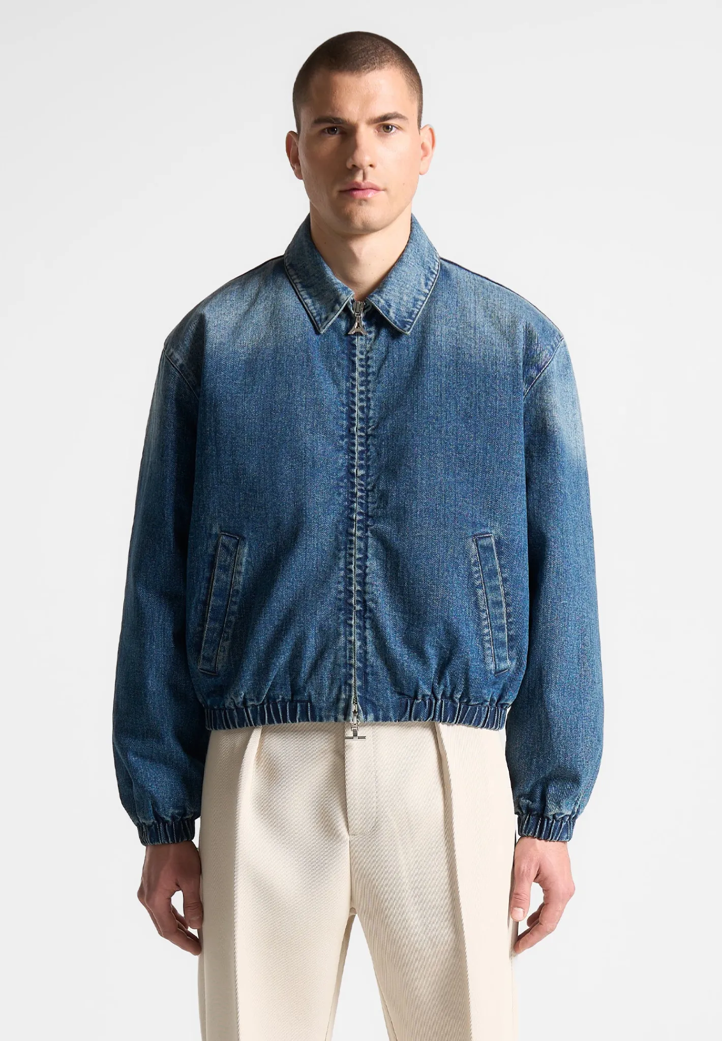 Denim Padded Cropped Bomber Jacket - Mid^Manière De Voir Fashion