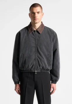 Denim Padded Cropped Bomber Jacket - Washed Grey^Manière De Voir Hot