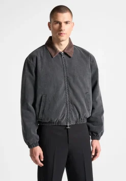 Denim Padded Cropped Bomber Jacket - Washed Grey^Manière De Voir Hot