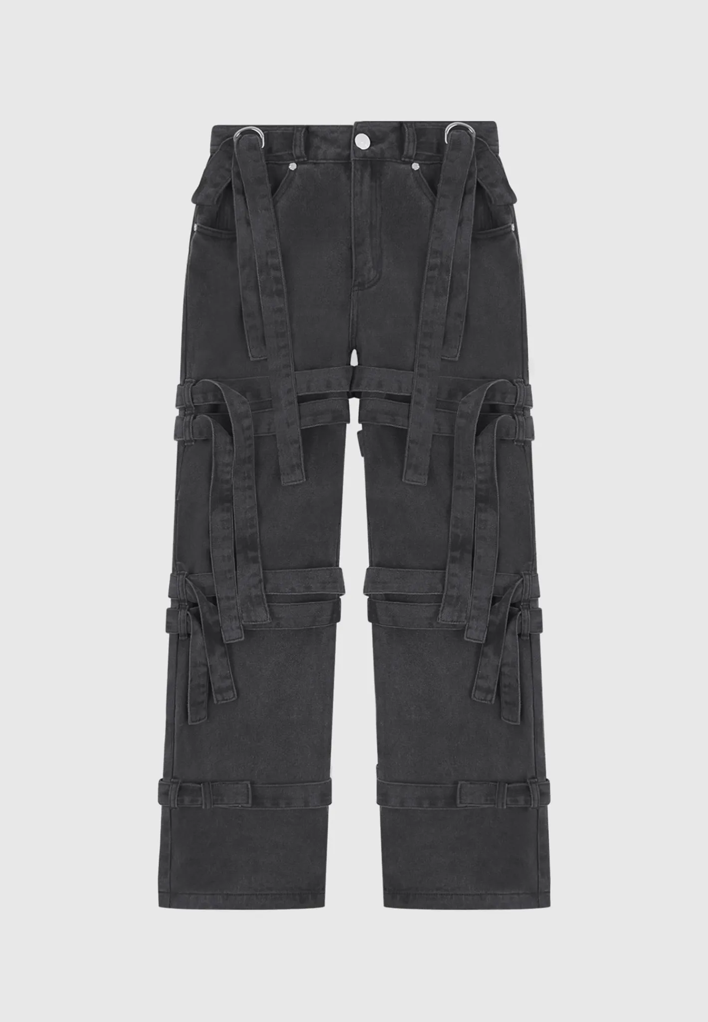 Denim Strap Cargo Jeans - Washed Black^Manière De Voir Discount