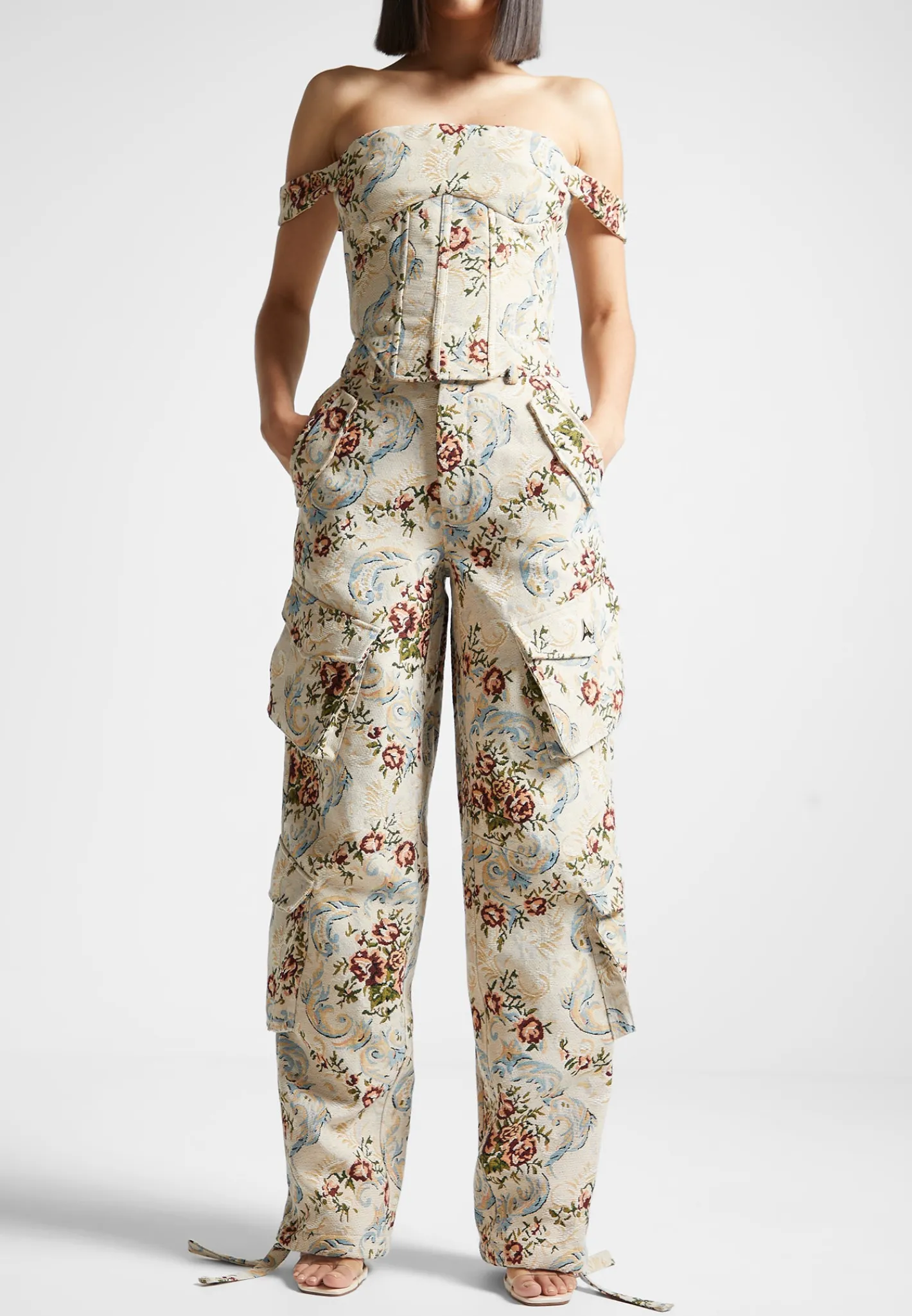 Floral Jacquard High Waisted Cargo Pants -^Manière De Voir Online