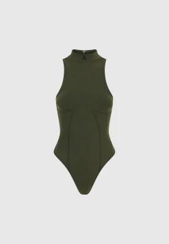 High Neck Racer Bodysuit - Washed Khaki^Manière De Voir Online