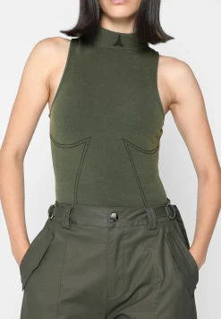 High Neck Racer Bodysuit - Washed Khaki^Manière De Voir Online