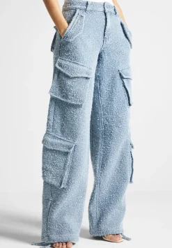 High Waisted Boucle Denim Cargo Pants - Mid Blue^Manière De Voir Fashion