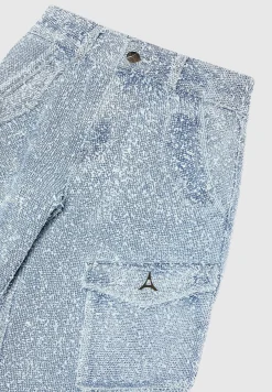 High Waisted Boucle Denim Cargo Pants - Mid Blue^Manière De Voir Fashion