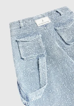 High Waisted Boucle Denim Cargo Pants - Mid Blue^Manière De Voir Fashion