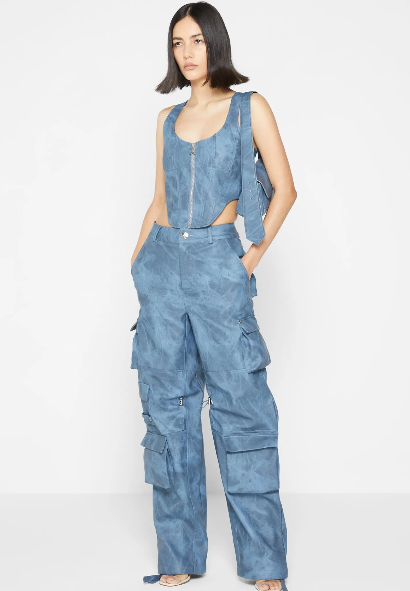 High Waisted Vintage Marble Leather Cargo Pants - Washed^Manière De Voir Clearance