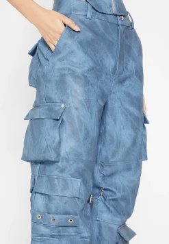 High Waisted Vintage Marble Leather Cargo Pants - Washed^Manière De Voir Clearance