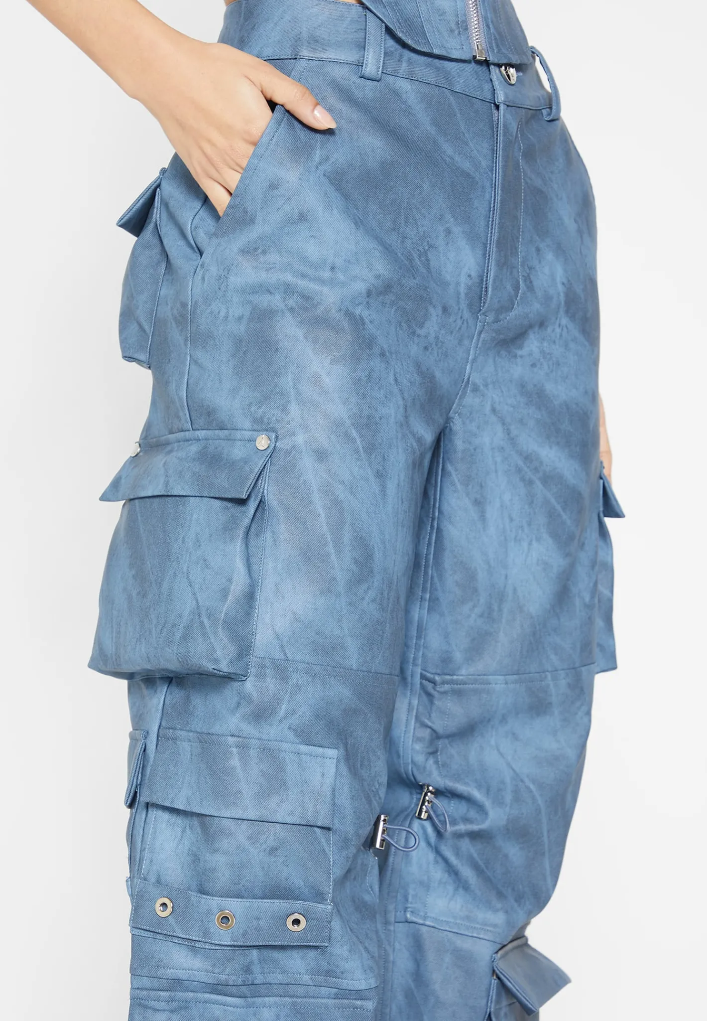High Waisted Vintage Marble Leather Cargo Pants - Washed^Manière De Voir Clearance