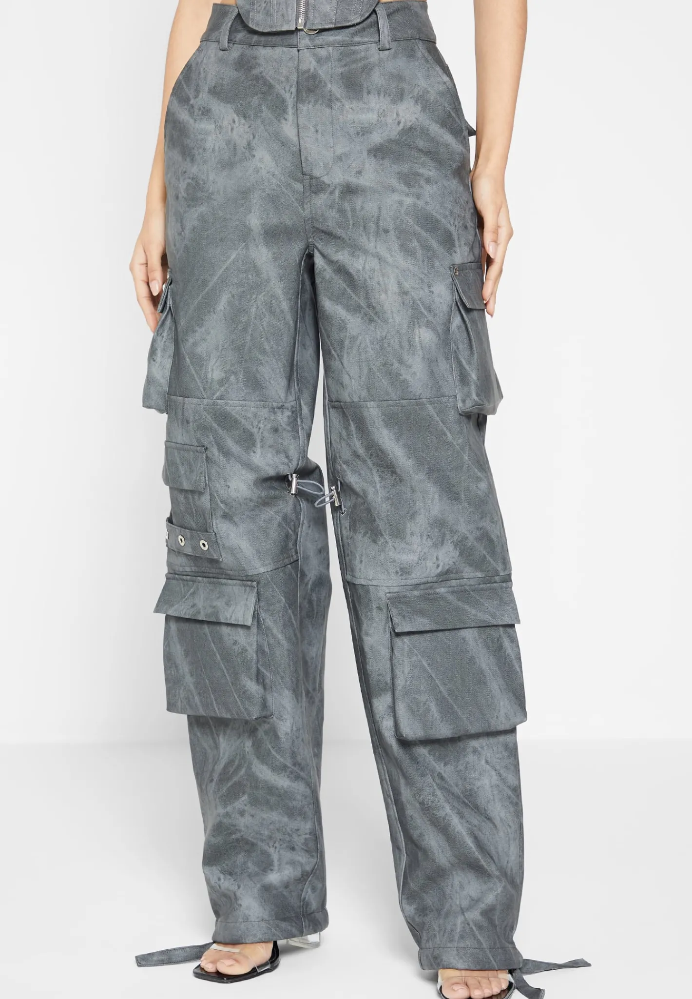 High Waisted Vintage Marble Leather Cargo Pants - Washed^Manière De Voir Fashion