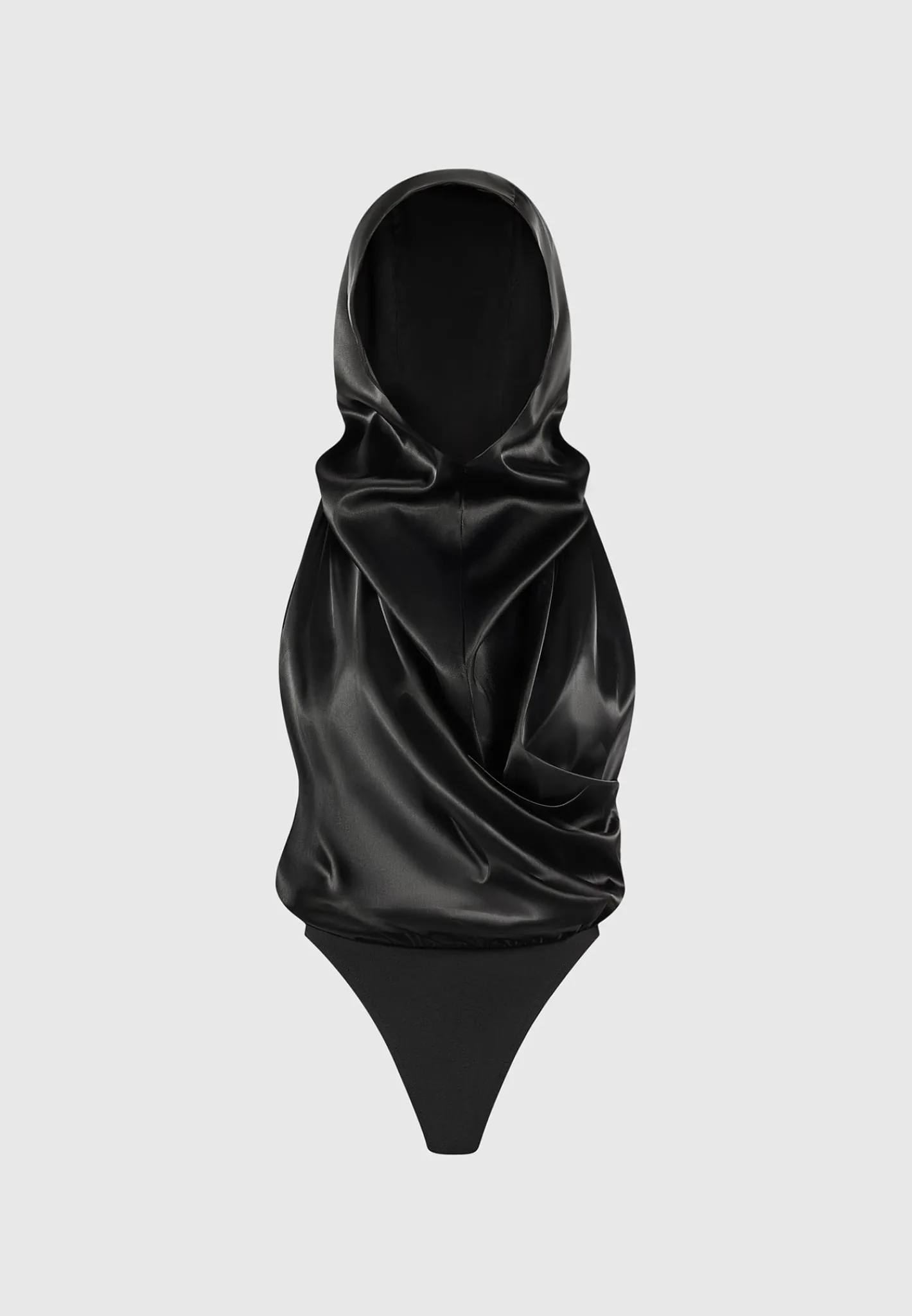 Hooded Cowl Neck Satin Wrap Bodysuit -^Manière De Voir New