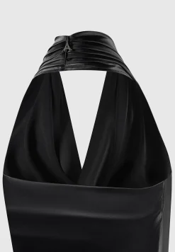 Hooded Cowl Neck Satin Wrap Bodysuit -^Manière De Voir New